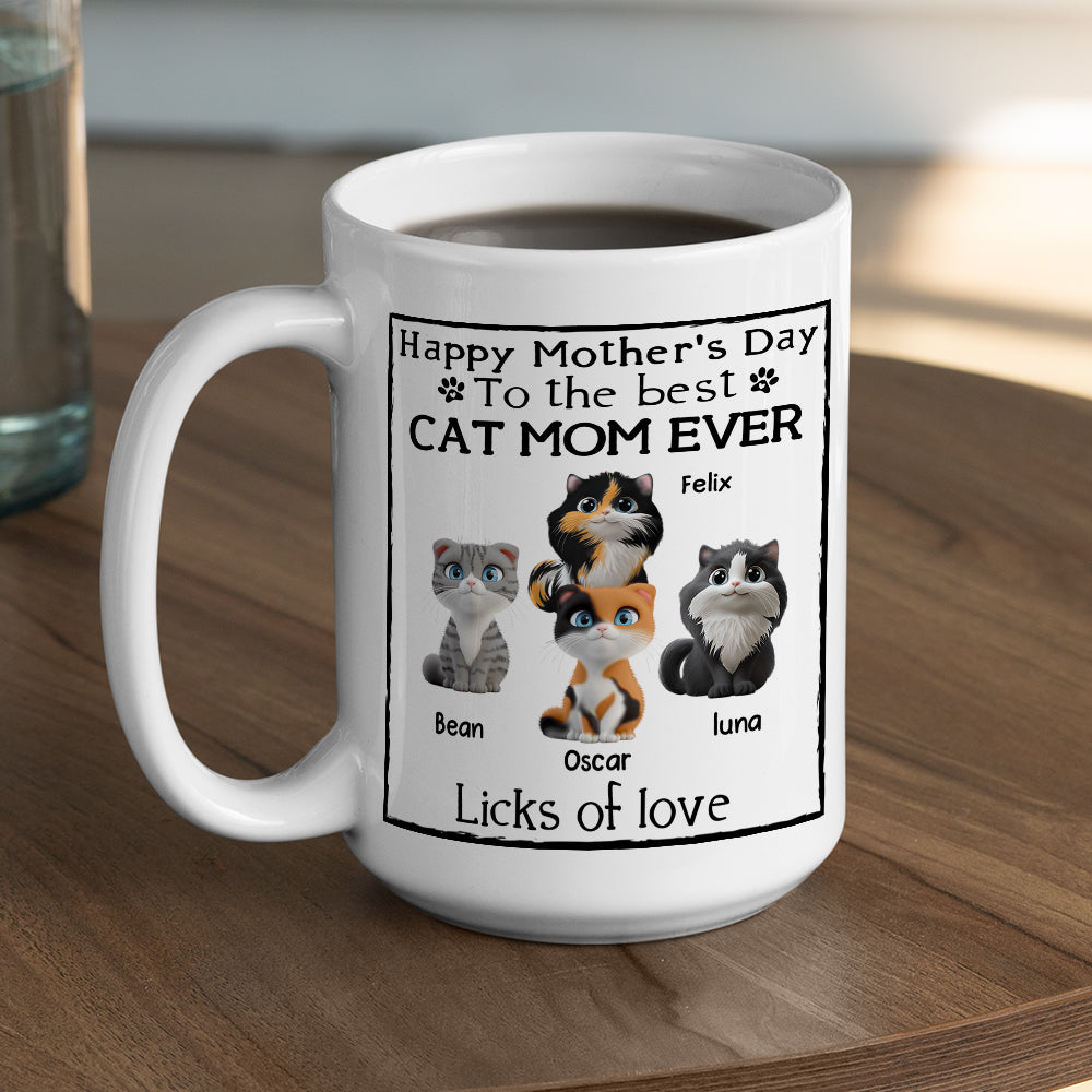 Custom Mother's Father's day Birthday Gifts For Cat Lovers • Licks Of Love Cat Ver - Personalized Coffee Mug