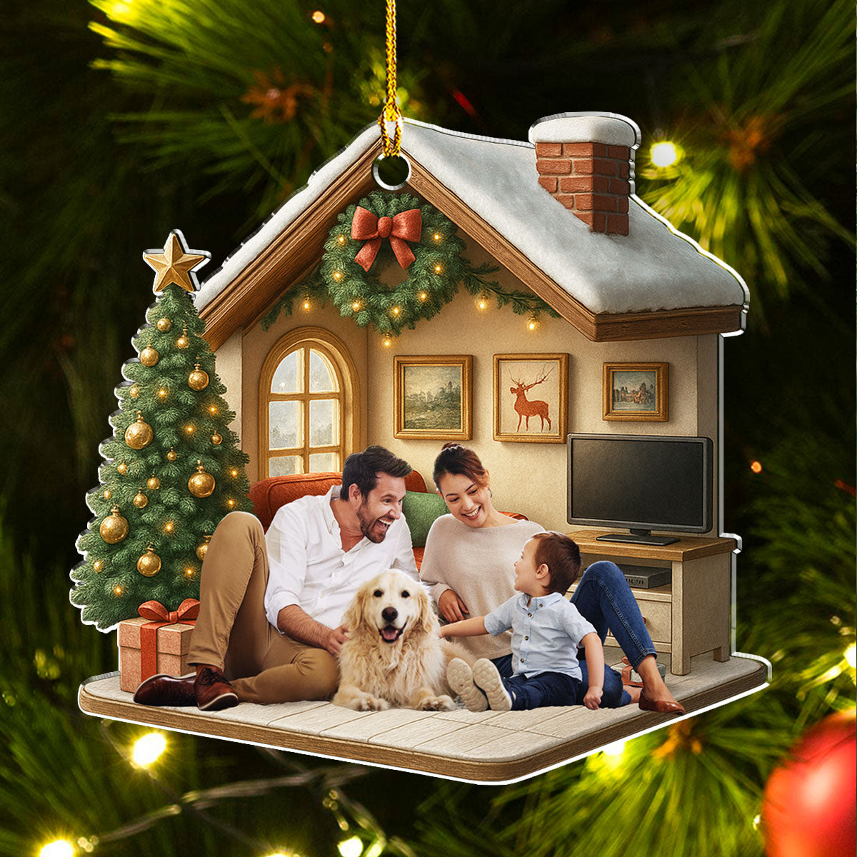 Under A Happy Roof Photo - Personalized 3D Effect Acrylic Ornament