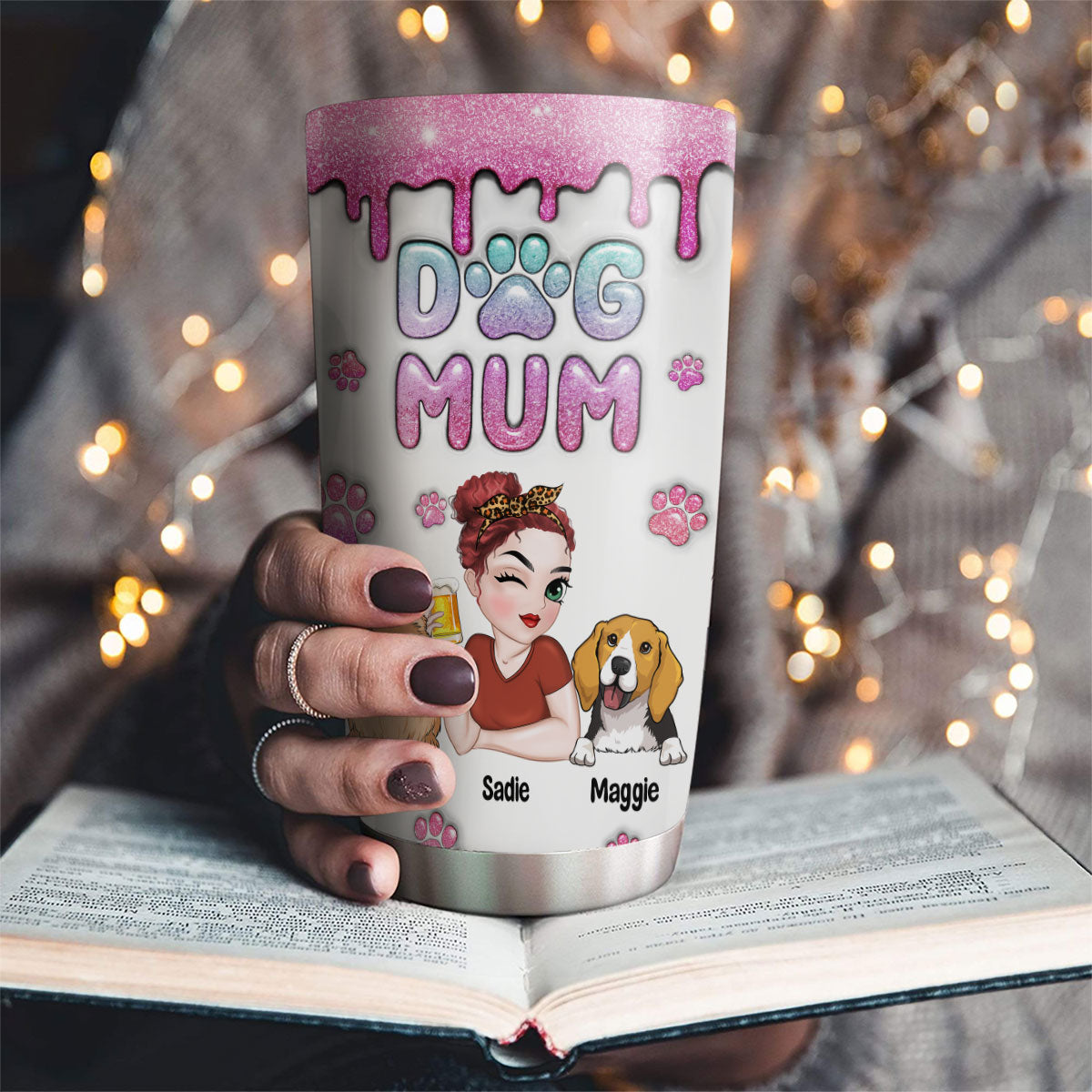 Custom Mother's day Birthday Gifts For Dog Mom, Dog Lovers • Dog Mom Glitter - Personalized 3D Inflated Effect Tumbler