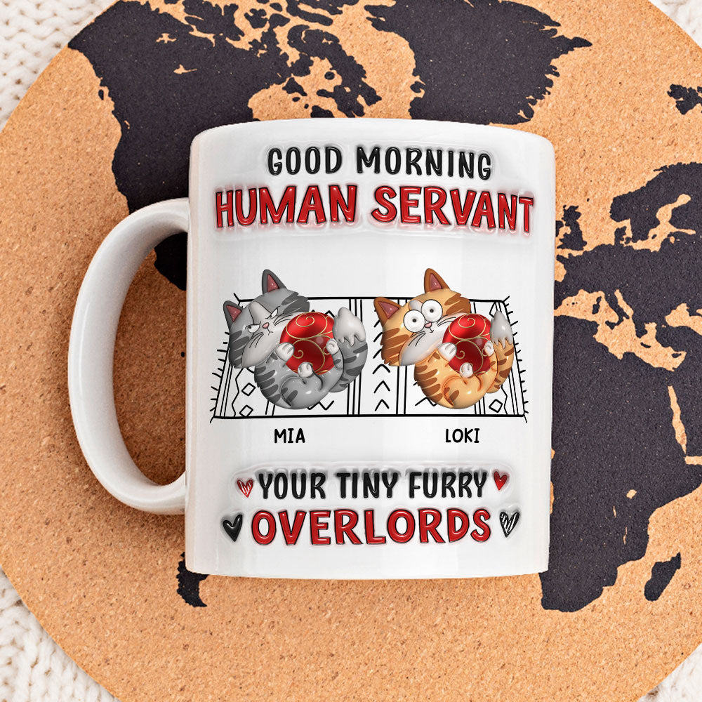 Custom Christmas Birthday Gifts For Cat Lovers • Cats Love Human Servant - Personalized 3D Inflated Effect Mug