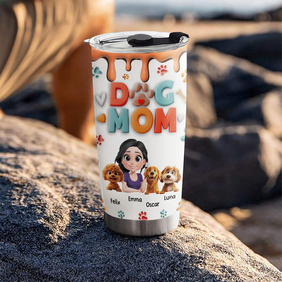 Custom Christmas Birthday Gifts For Dog Mom, Dog Lovers • Mom Of Dog Cartoon - Personalized 3D Inflated Effect Tumbler