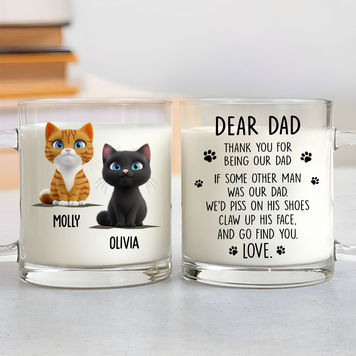 Custom Father's day Birthday Gifts For Cat Dad, Cat Lovers • Thanks Dad - Personalized Glass Mug