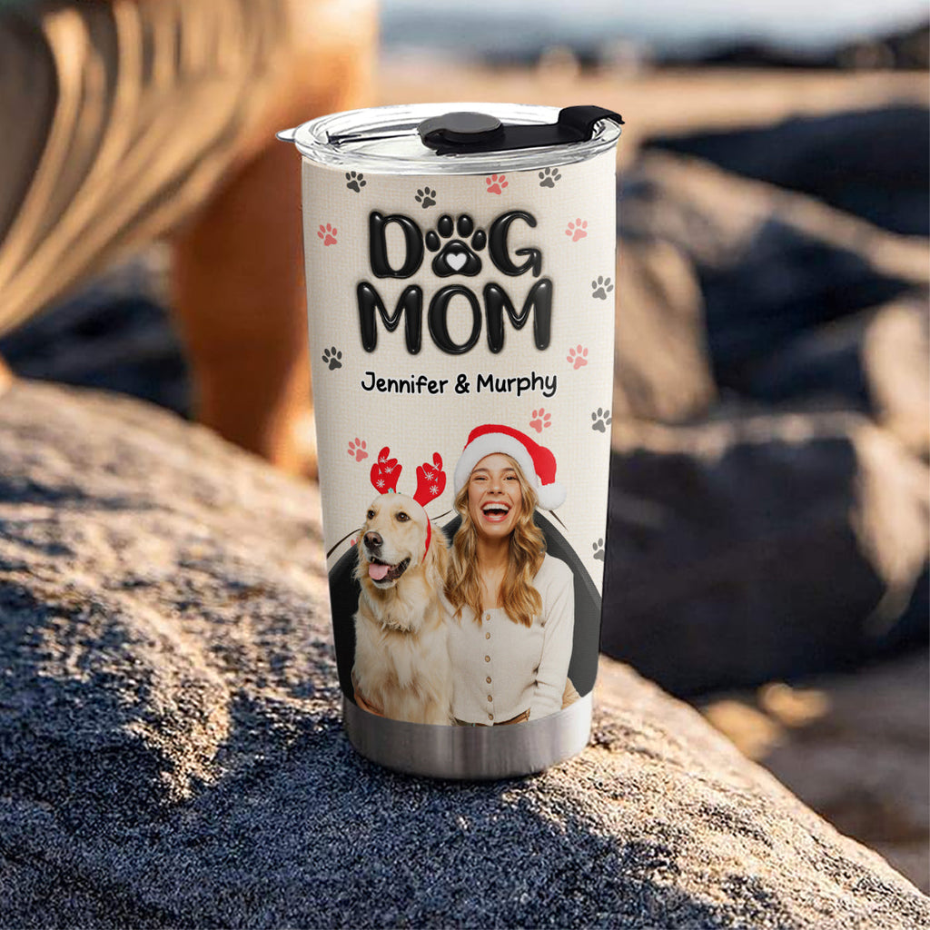 Custom Photo Christmas Birthday Gifts For Dog Mom, Dog Lovers • Mom Love You The Most Photo - Personalized 3D Inflated Effect Tumbler