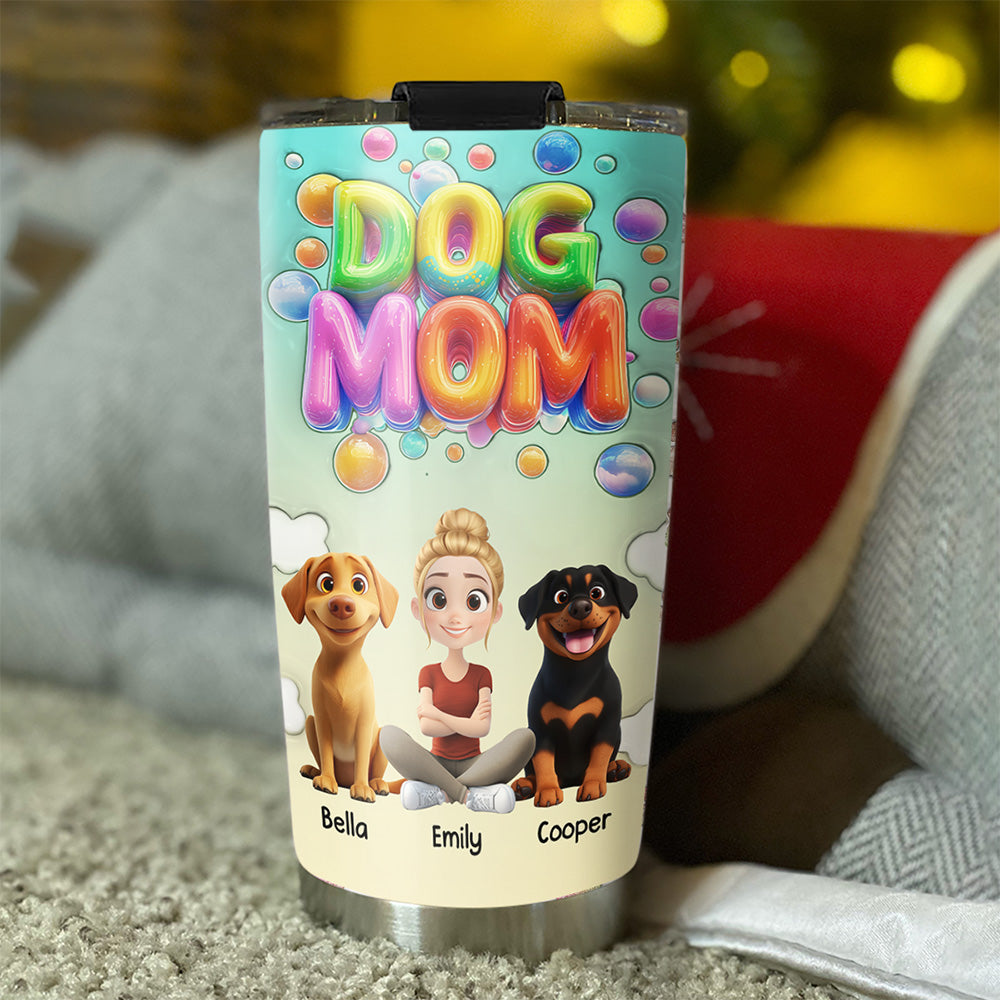 Custom Christmas Birthday Gifts For Dog Mom, Dog Lovers • Puppy Love Moments Cartoonize - Personalized 3D Inflated Effect Tumbler