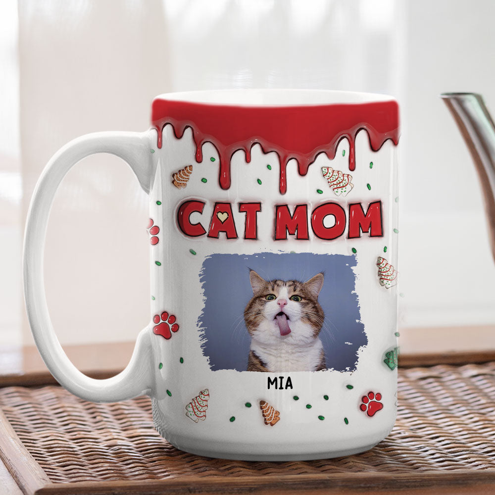 Custom Photo Mother's day Birthday Gifts For Cat Mom, Cat Lovers • Cat Mom Christmas Cake Photo - Personalized 3D Inflated Effect Mug
