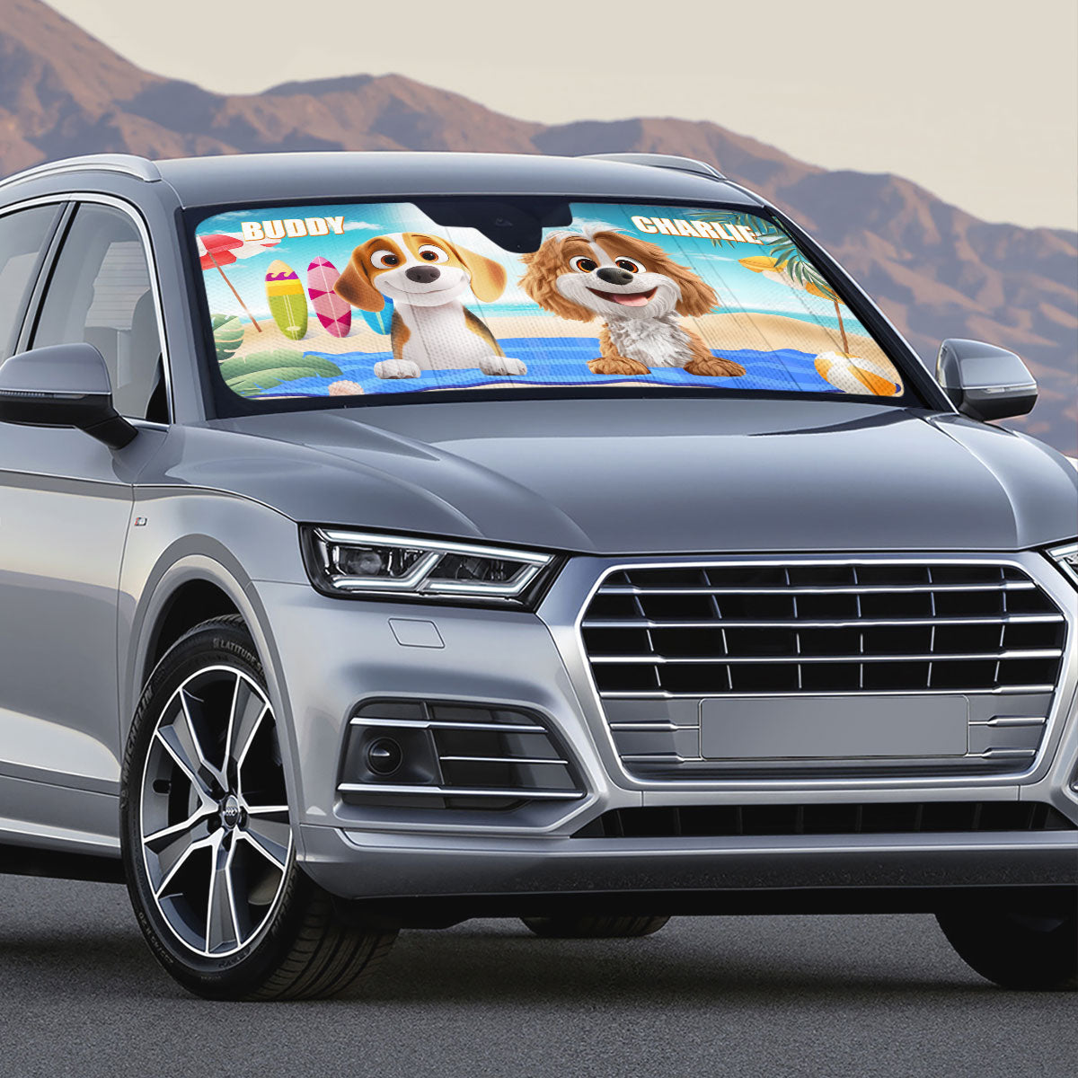 Custom Christmas Birthday Gifts Car Accessories for Dog Parents • Dog And Beach - Personalized Car Sunshade