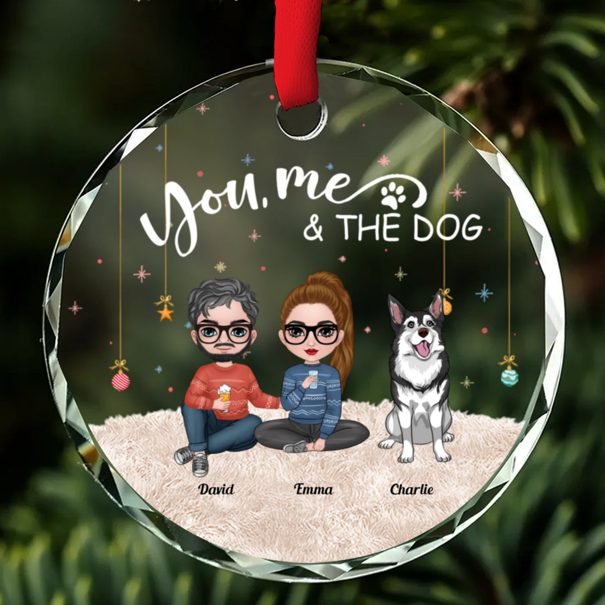 You Me And The Pet - Personalized Glass Ornament