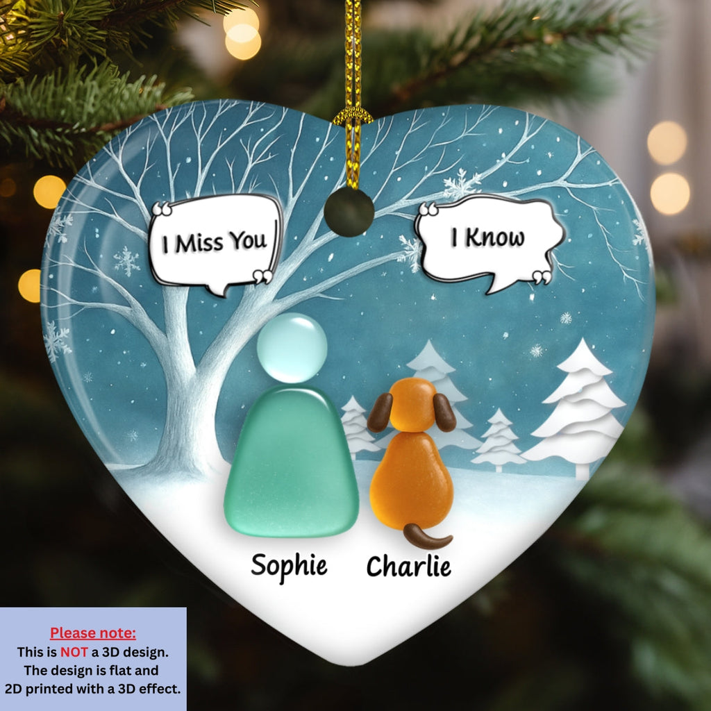 Custom Christmas Memorial Sympathy Gifts For Dogs, Cats • Silent Snow - Personalized 3D Effect Heart Ceramic Ornament
