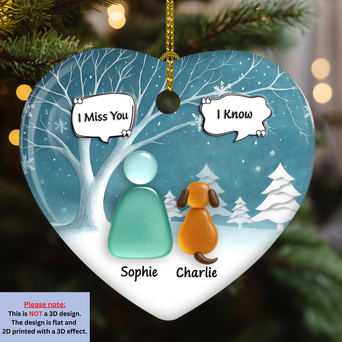 Custom Christmas Memorial Sympathy Gifts For Dogs, Cats • Silent Snow - Personalized 3D Effect Heart Ceramic Ornament