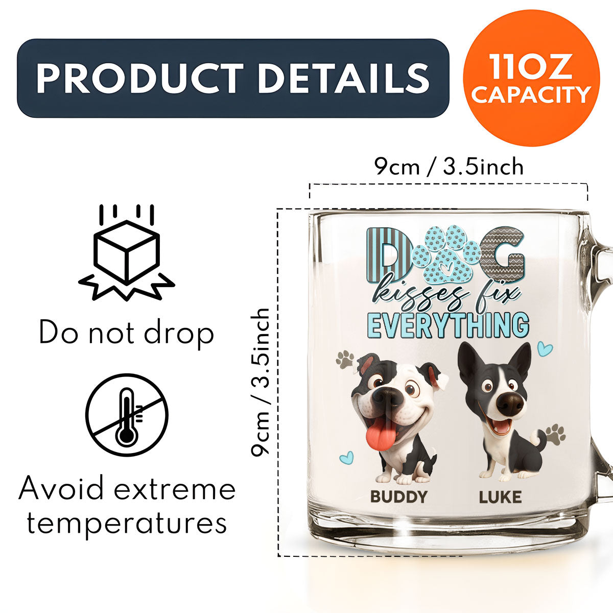 Custom Christmas Birthday Gifts For Dog Lovers • Dog Kisses Above All - Personalized Glass Mug
