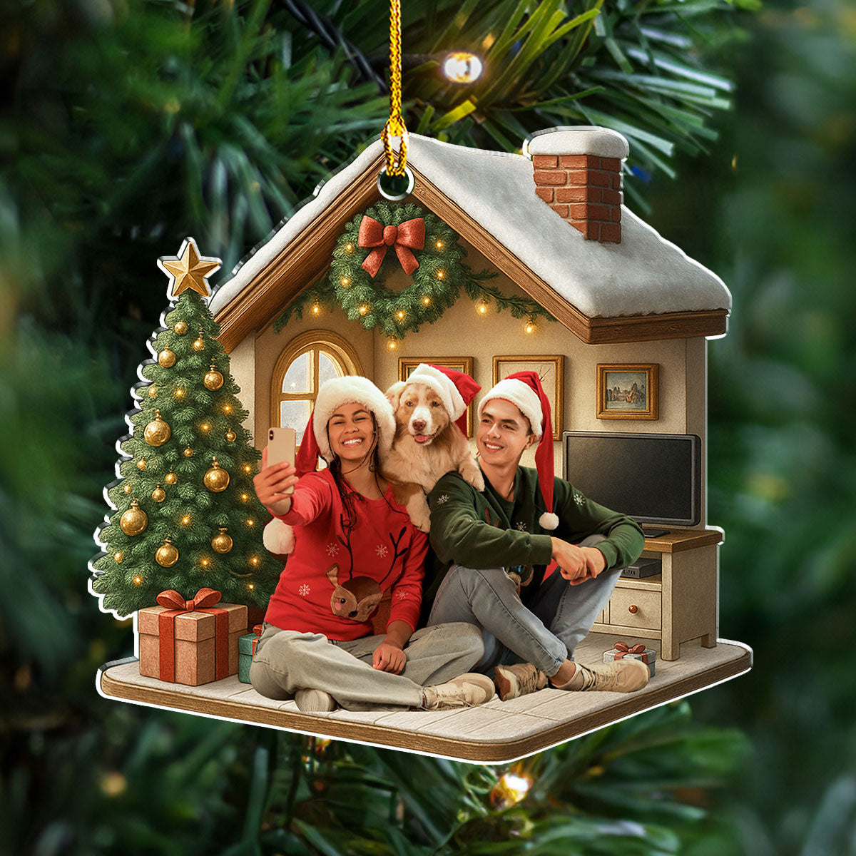 Custom Christmas Decor Home Birthday Gifts For Dog Lovers • Under One Roof Photo - Personalized 3D Effect Acrylic Ornament