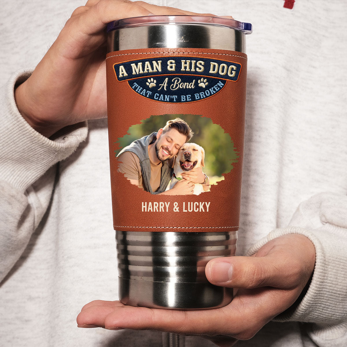 Custom Photo Christmas Birthday Gifts For Dog Dad, Dog Lovers • Forever My Dog Photo - Personalized Leather Tumbler