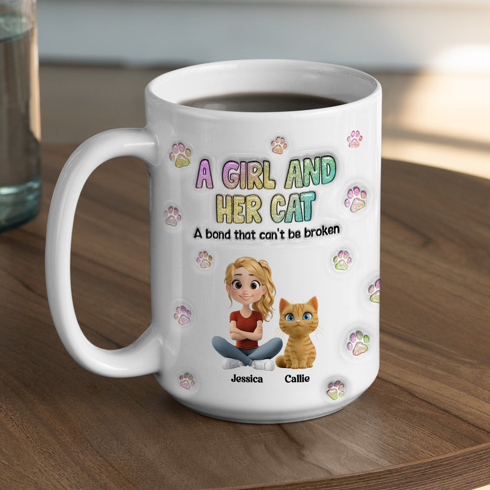 Custom Christmas Birthday Gifts For Dog Mom, Dog Lovers • A Girl And Her Cat - Personalized 3D Inflated Effect Mug