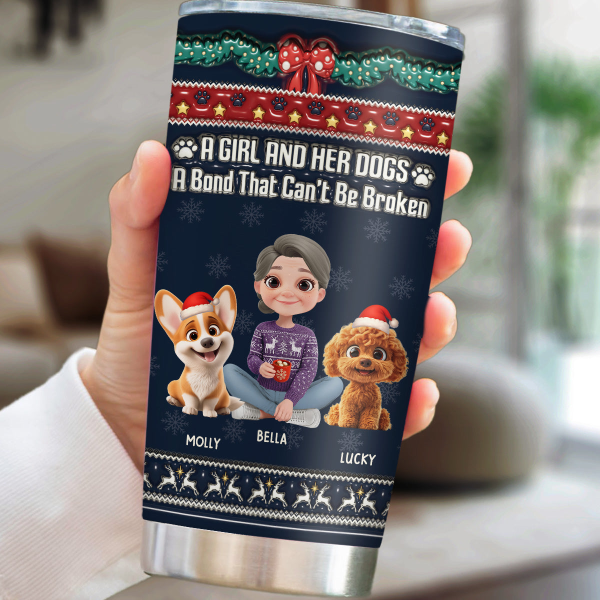 Custom Christmas Birthday Gifts For Dog Mom, Dog Lovers • Christmas A Girl And Her Dog - Personalized 3D Inflated Effect Tumbler
