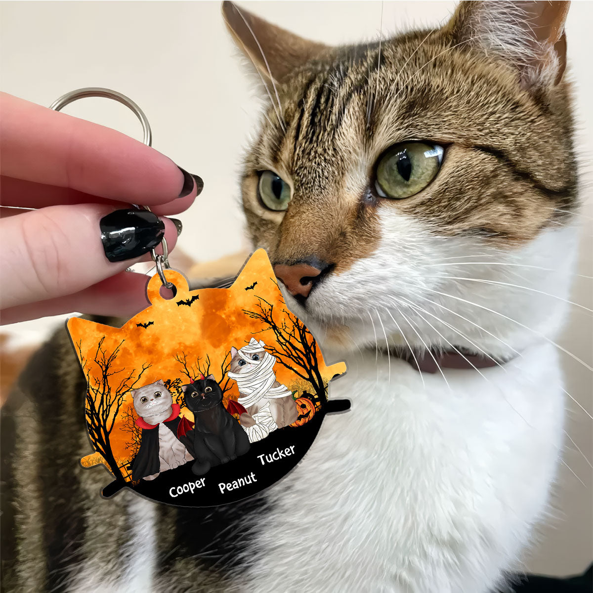 Halloween Cat Face - Personalized Acrylic Keychain
