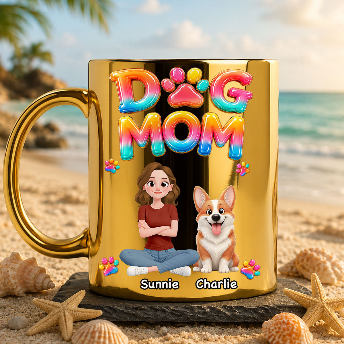 Custom Christmas Birthday Gifts For Dog Mom, Dog Lovers • Golden Dog Mom Era - Personalized Metallic Mug