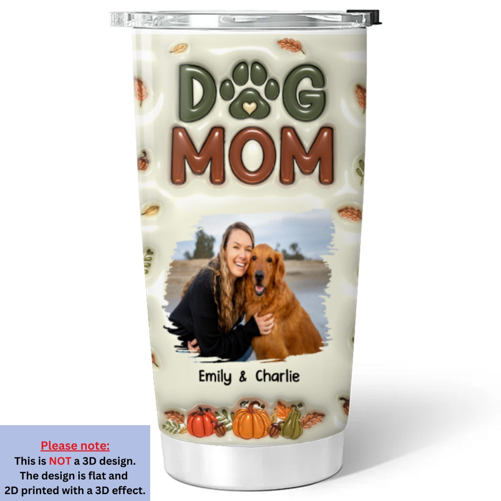 Dog Mom Cartoon Autumn Version Photo - Personalized 3D Inflated Effect Tumbler