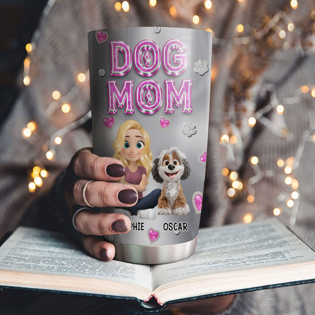 Custom Christmas Birthday Gifts For Dog Mom, Dog Lovers • Glitter Cute Cartoon Dog Mom - Personalized Tumbler