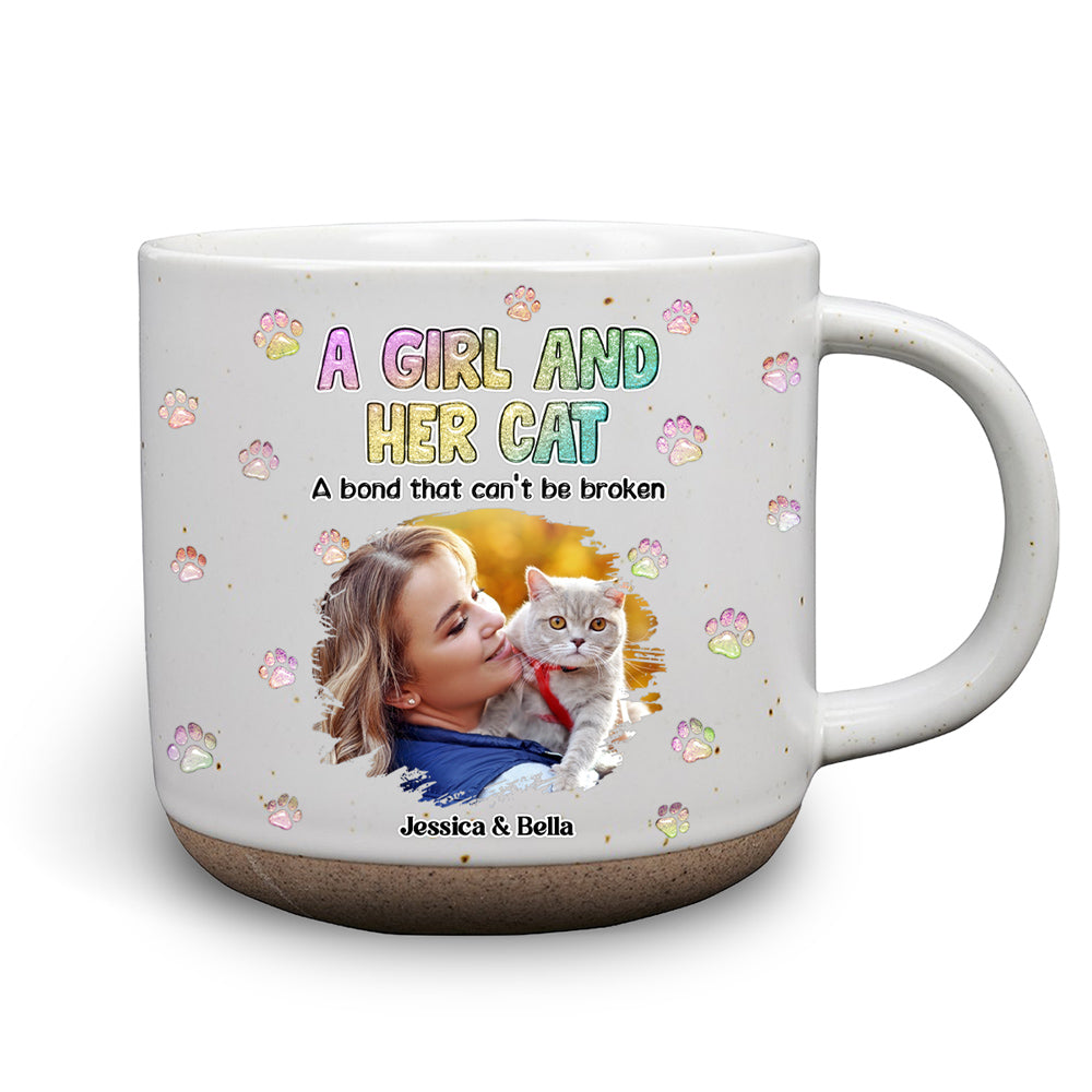 Custom Photo Christmas Birthday Gifts For Cat Mom, Cat Lovers • A Girl And Her Cat Photo - Personalized Pottery Mug