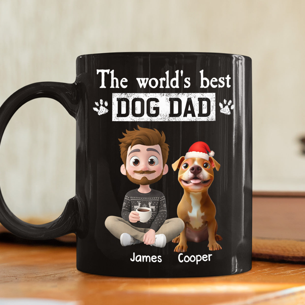 Custom Christmas Birthday Gifts For Dog Dad, Dog Lovers • Best Dog Dad Cartoon In The World - Personalized Coffee Mug