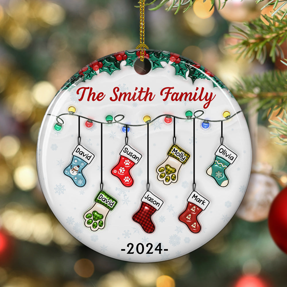 Custom Christmas Decor Home Birthday Gifts For Dog Lovers • Christmas Together - Personalized 3D Inflated Effect Ceramic Ornament
