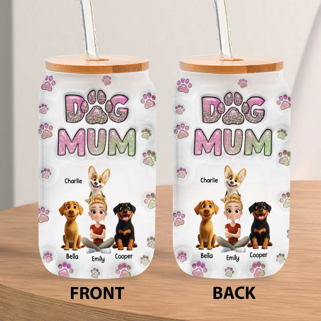 Dog Mom Lovely Chibi - Personalized 3D Inflated Effect Glass Can