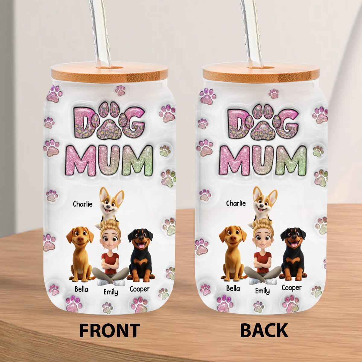 Dog Mom Lovely Chibi - Personalized 3D Inflated Effect Glass Can