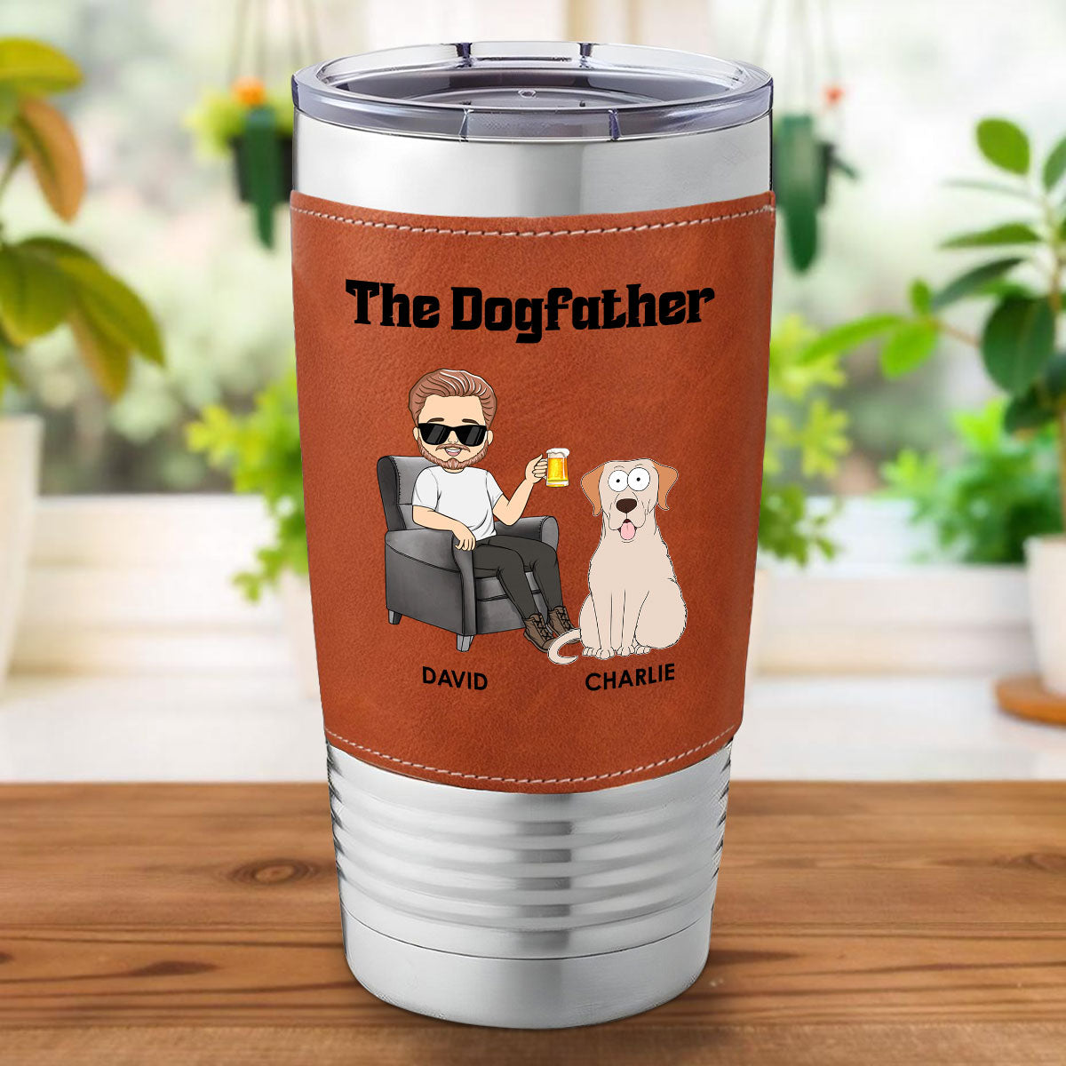 Custom Father's day Birthday Gifts For Dog Dad, Dog Lovers • The Dogfather - Personalized Leather Tumbler