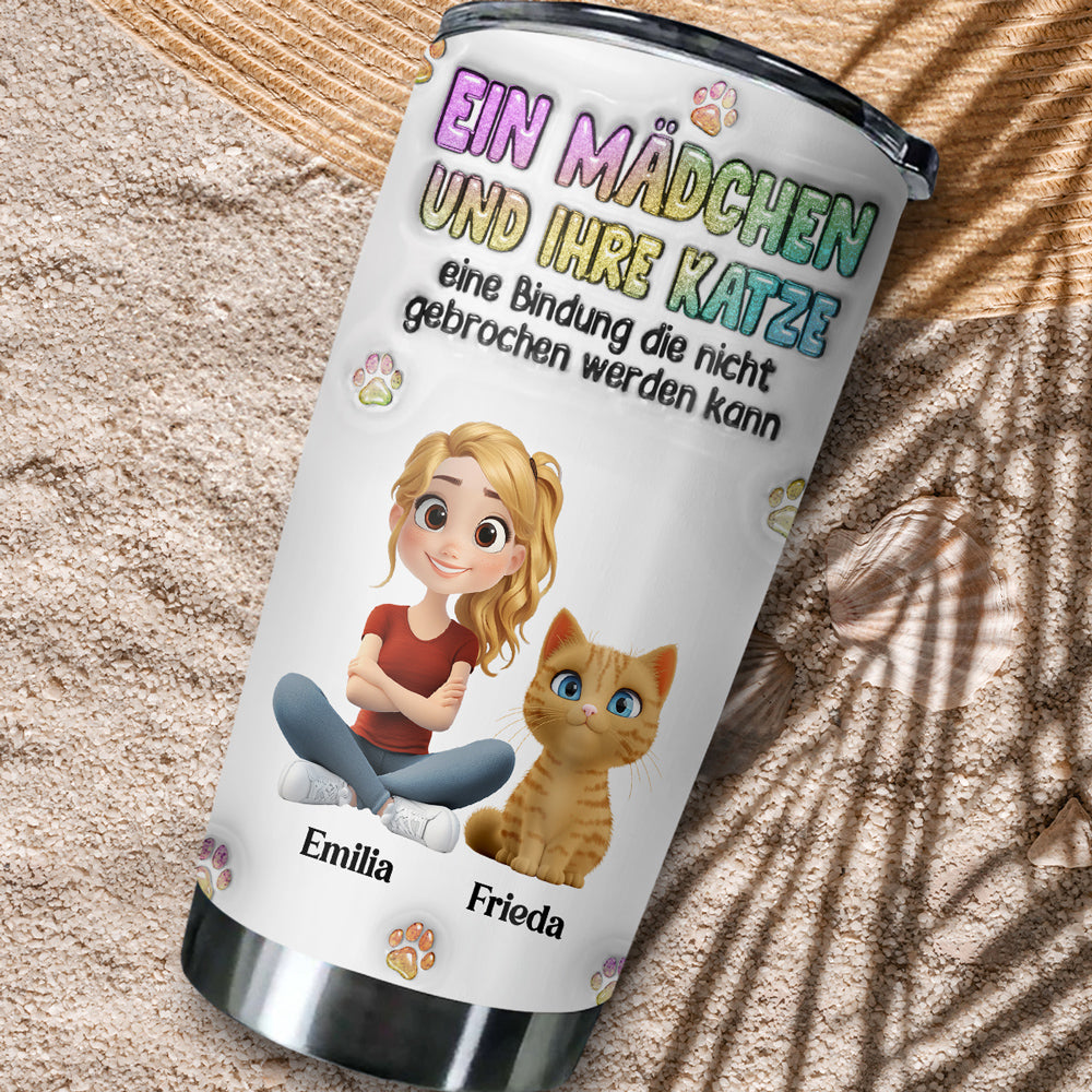 Custom Christmas Birthday Gifts For Cat Mom, Cat Lovers • Ein Mädchen mit ihrer Katze –  Personalisierter 3D-Thermobecher mit aufblasbarem Effekt