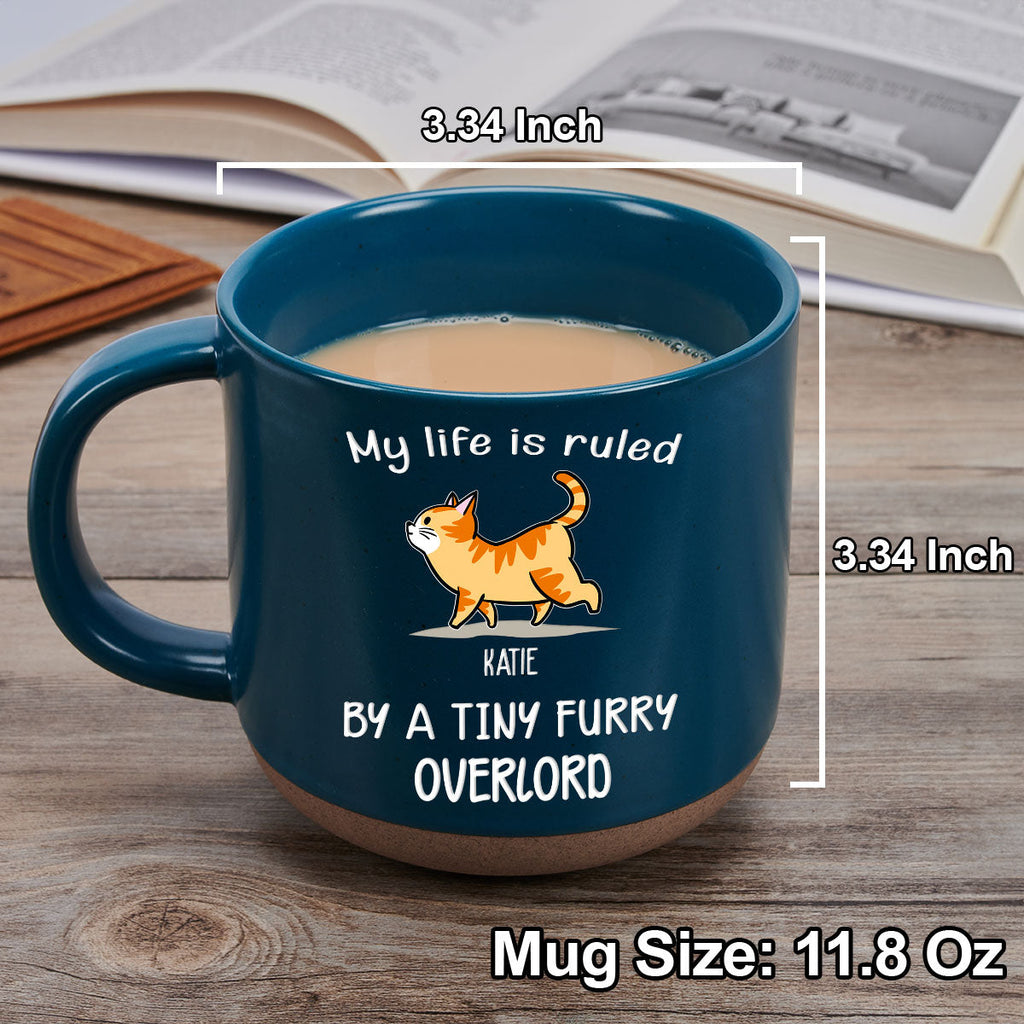 Custom Christmas Birthday Gifts For Cat Lovers • Ruled By Tiny Furry Overlords - Personalized Pottery Mug