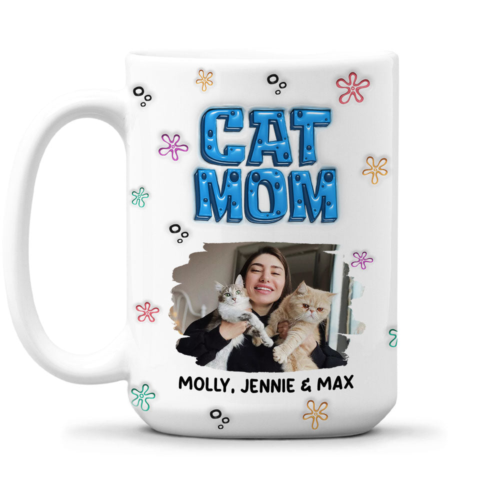 Custom Photo Christmas Birthday Gifts For Cat Mom, Cat Lovers • Sponge Cat Mom Photo - Personalized 3D Inflated Effect Mug