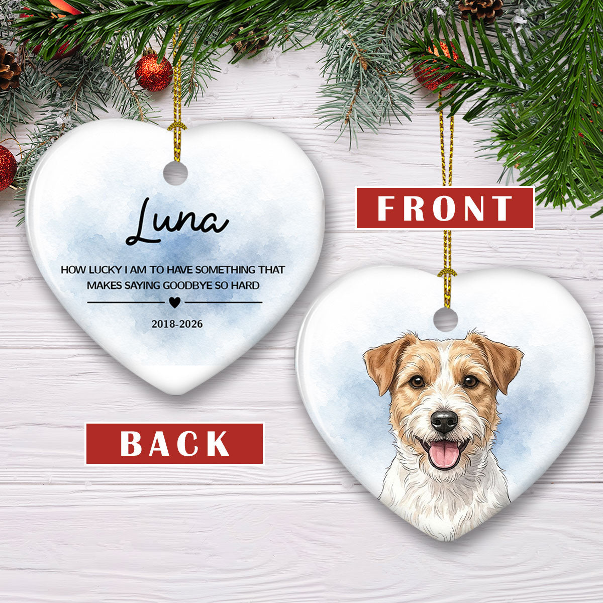 Custom Christmas Memorial Sympathy Gifts For Dogs, Cats • Forever In My Heart - Personalized Heart Ceramic Ornament