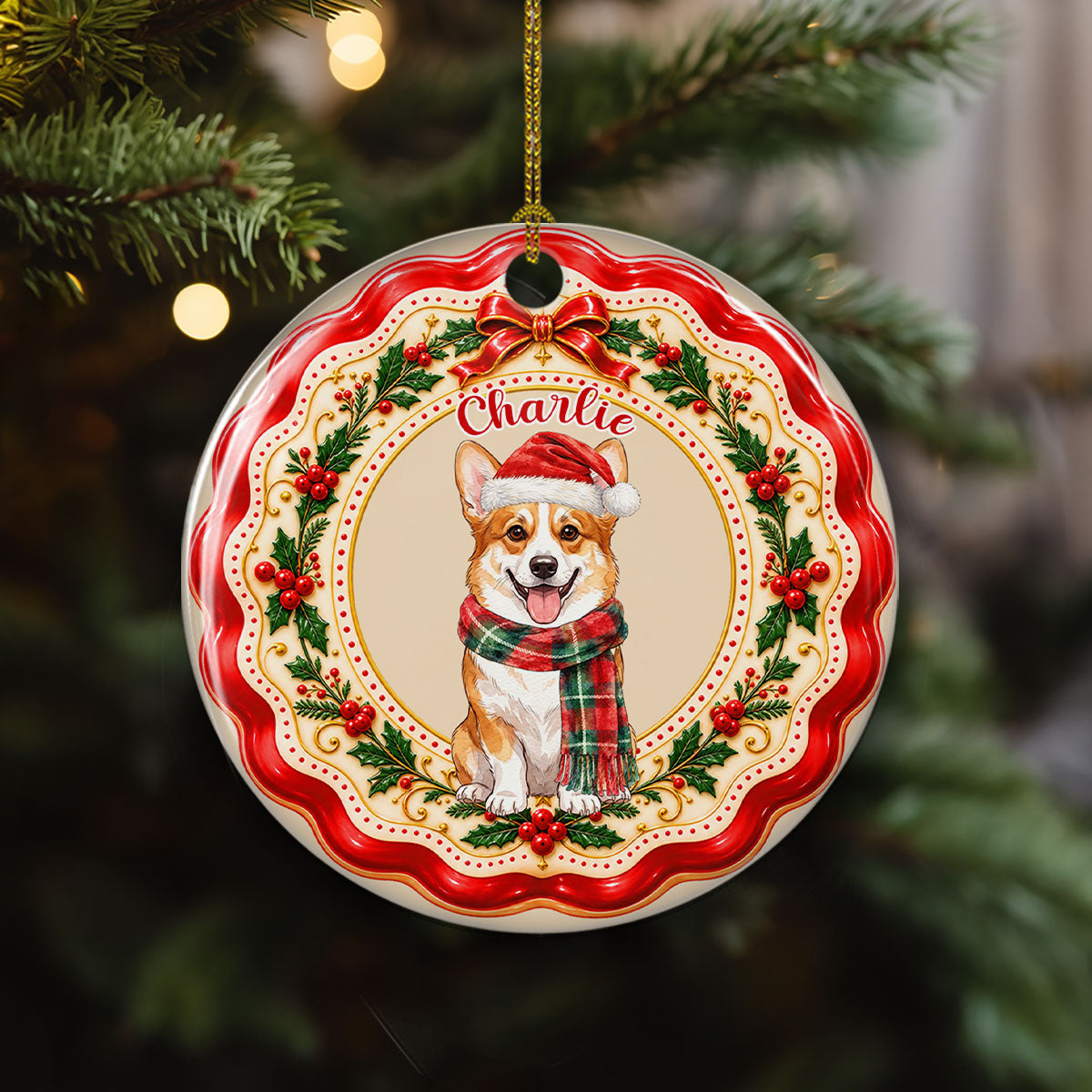 Custom Christmas Decor Home Birthday Gifts For Dog Mom, Dog Lovers • Merry Bright And Furry - Personalized 3D Effect Ceramic Ornament