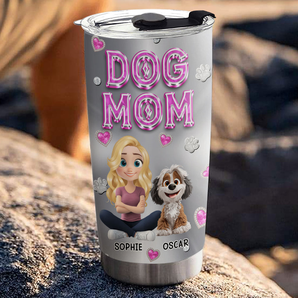 Custom Christmas Birthday Gifts For Dog Mom, Dog Lovers • Glitter Cute Cartoon Dog Mom - Personalized Tumbler