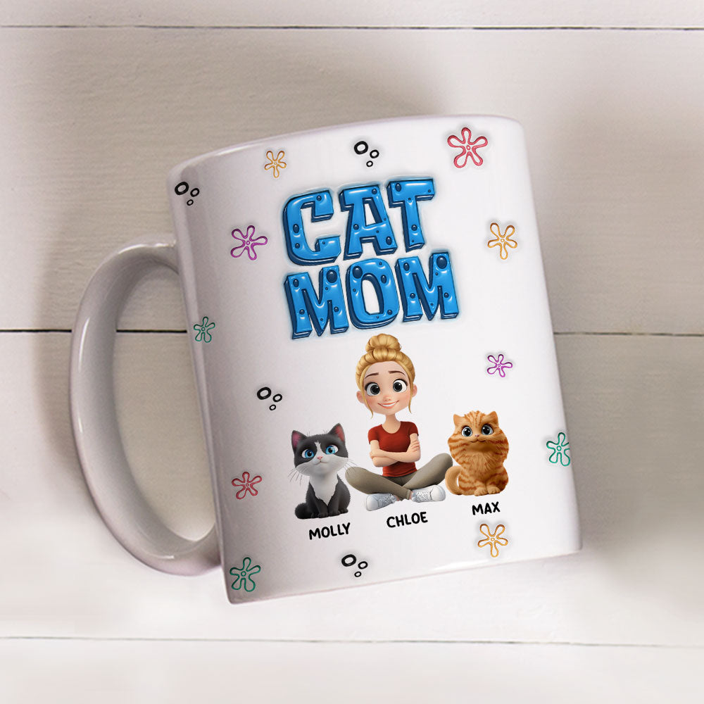 Custom Christmas Birthday Gifts For Cat Mom, Cat Lovers • Sponge Cat Mom - Personalized 3D Inflated Effect Mug