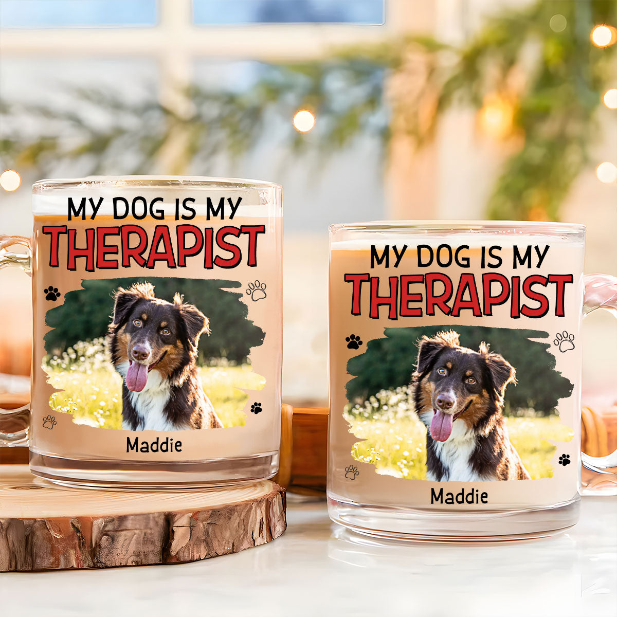 Custom Photo Christmas Birthday Gifts For Dog Lovers • Here We Are Photo - Personalized Glass Mug