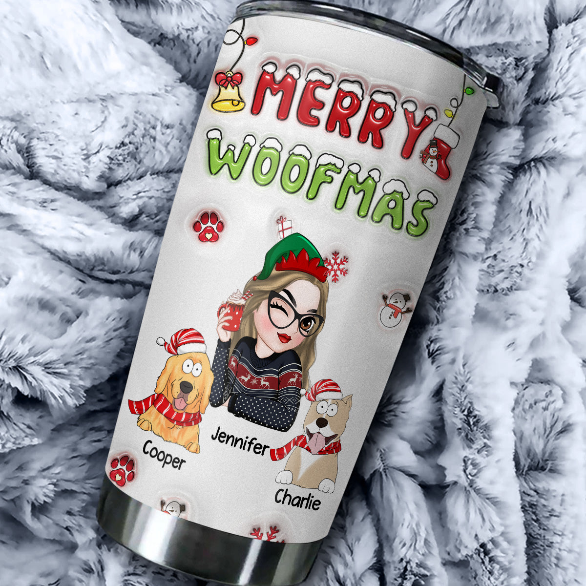 Custom Christmas Birthday Gifts For Pet Lovers • Woofmas Dog - Personalized 3D Inflated Effect Tumbler