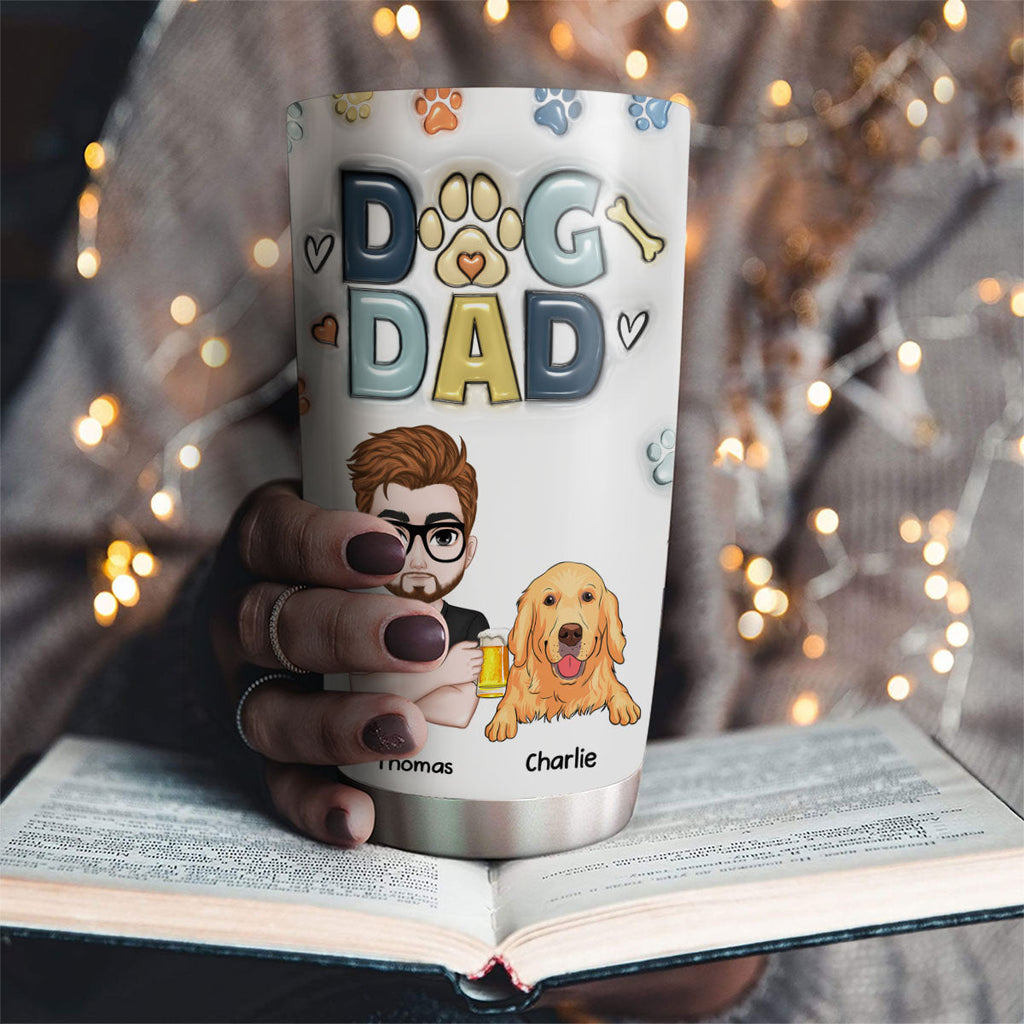 Custom Christmas Birthday Gifts For Dog Dad, Dog Lovers • Lovely Dog Dad Ver 2 - Personalized 3D Inflated Effect Tumbler