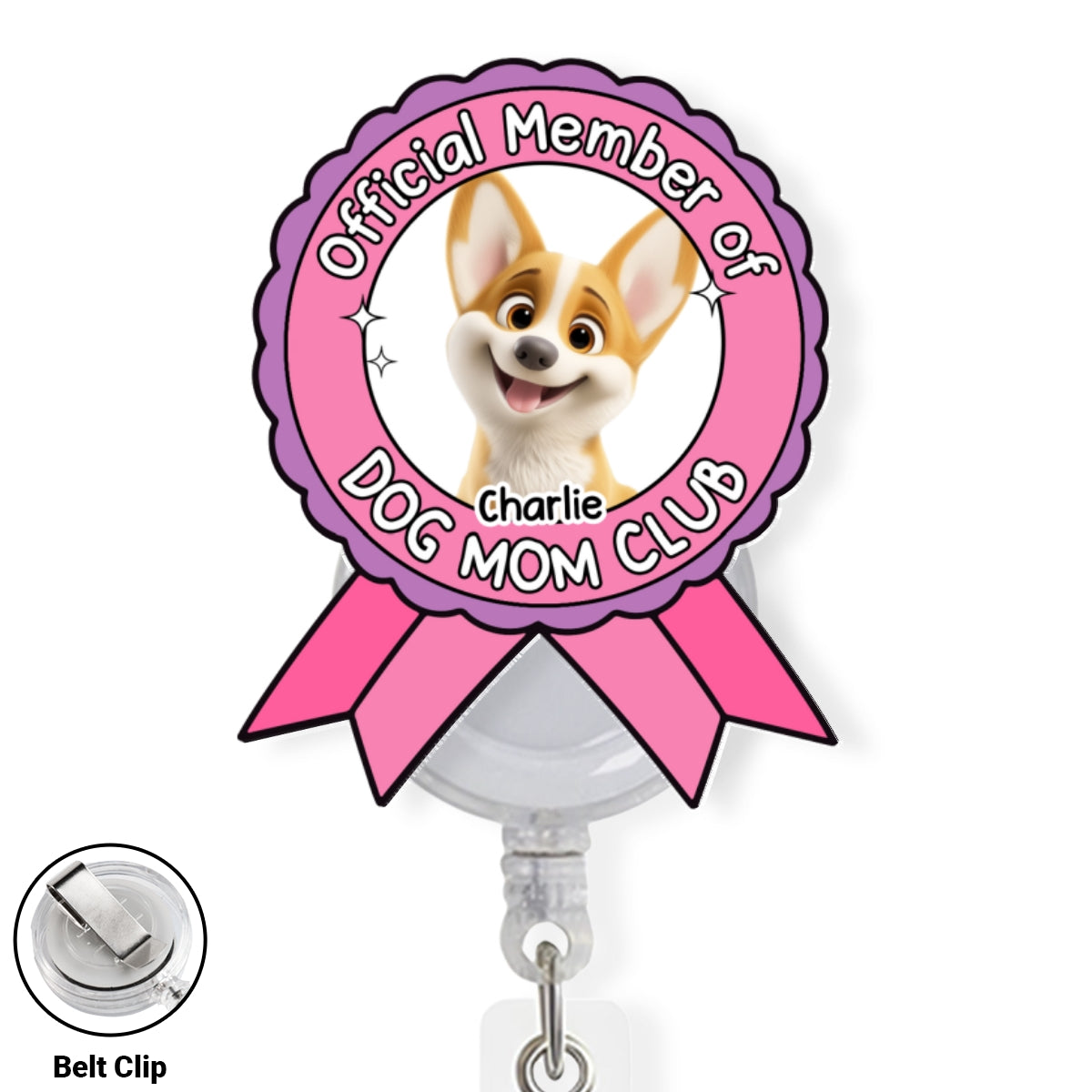 Custom Photo Funny Dog Mom Portrait ID Holder, For Graduation, Birthday • Official Member - Personalized Acrylic Badge Reel
