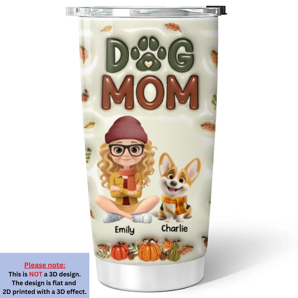 Custom Christmas Birthday Gifts For Dog Lovers • Dog Mom Cartoon Autumn Version - Personalized 3D Inflated Effect Tumbler