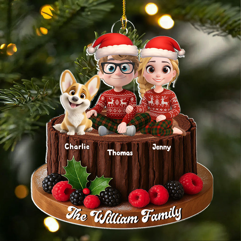 Custom Christmas Decor Home Birthday Gifts For Dog Lovers • Yule Log Cake Family - Personalized Acrylic Ornament