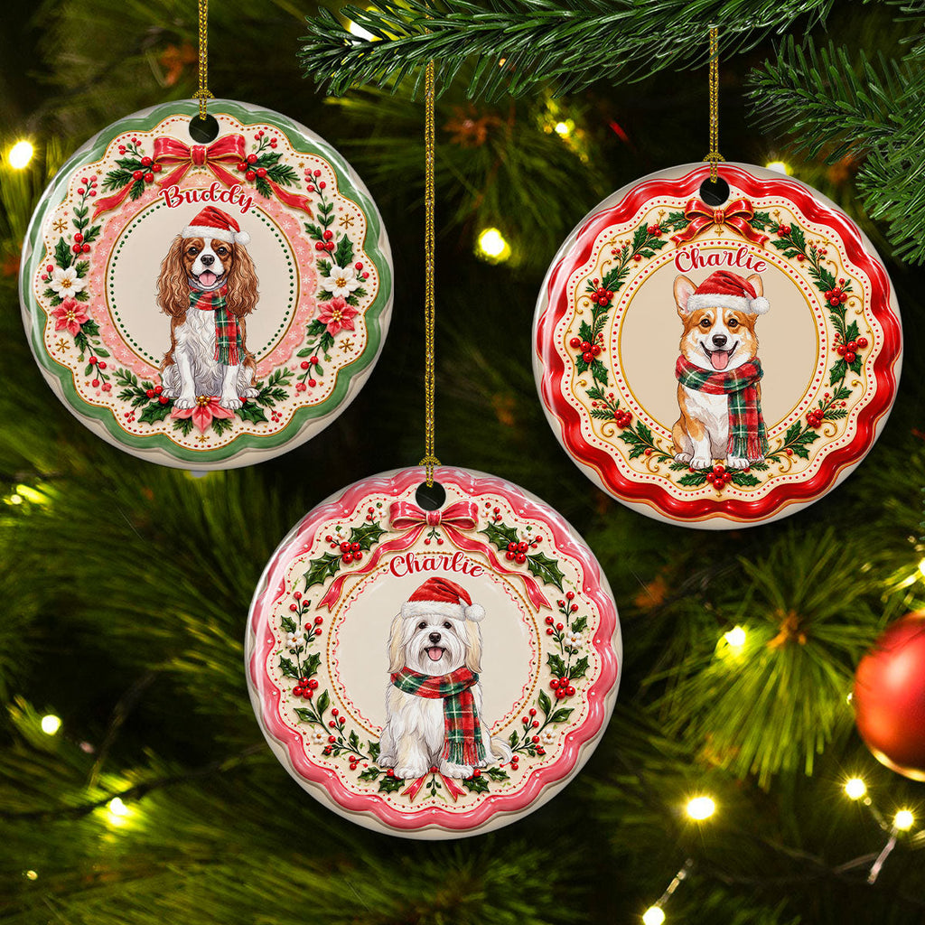 Custom Christmas Decor Home Birthday Gifts For Dog Mom, Dog Lovers • Merry Bright And Furry - Personalized 3D Effect Ceramic Ornament