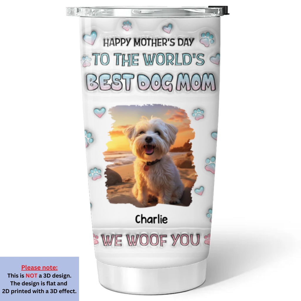Custom Photo Mother's day Birthday Gifts For Dog Mom, Dog Lovers • I Woof You Best Chibi Dog Mom Photo - Personalized 3D Inflated Effect Tumbler