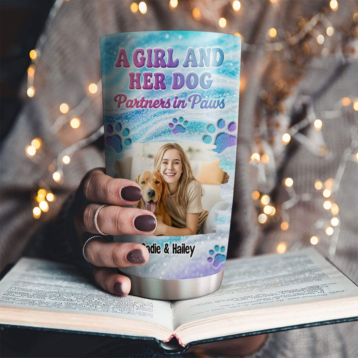 Custom Photo Christmas Birthday Gifts For Dog Mom, Dog Lovers • Purple Blue Photo - Personalized Tumbler