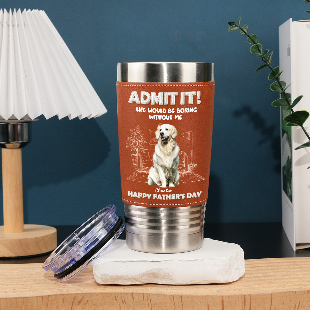 Custom Photo Father's day Birthday Gifts For Dog Dad, Dog Lovers • I Am Your Best Part Photo - Personalized Leather Tumbler