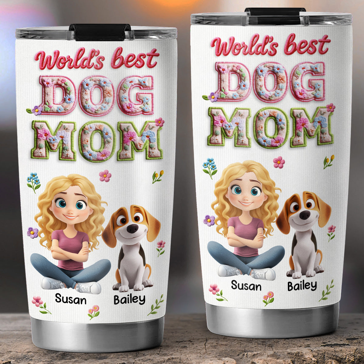 Custom Christmas Birthday Gifts For Dog Mom, Dog Lovers • Blossoming Dog Mom - Personalized 3D Effect Tumbler