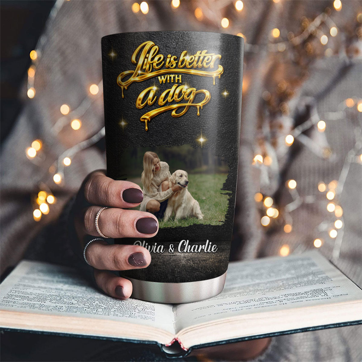 Custom Photo Christmas Birthday Gifts For Dog Mom, Dog Lovers • Golden Dog Mom Photo - Personalized 3D Effect Tumbler