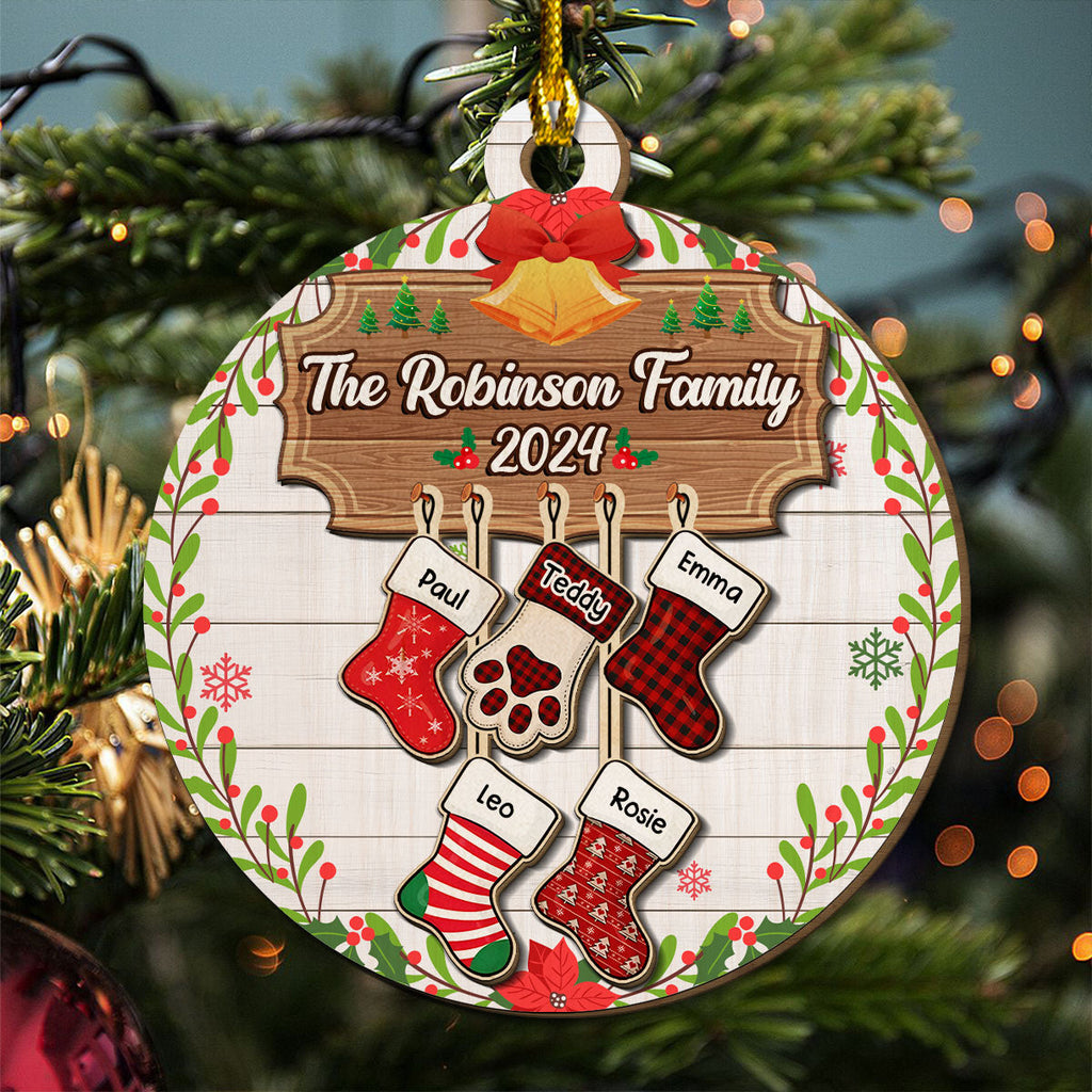 Lovely Family With Pet - Personalized Freeshape 2-Layered Wood Ornament