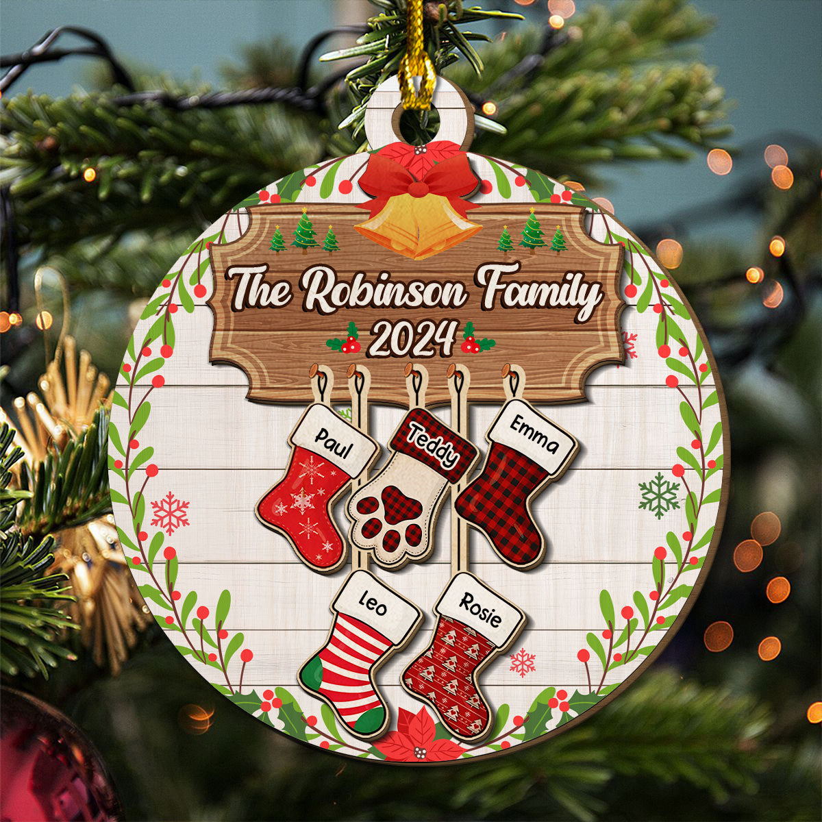 Lovely Family With Pet - Personalized Freeshape 2-Layered Wood Ornament