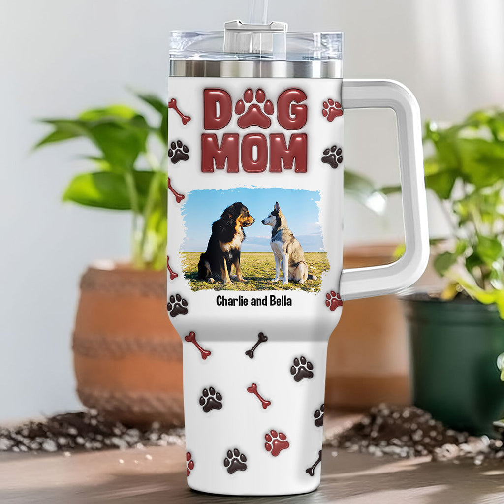 Custom Photo Mother's day Birthday Gifts For Dog Mom, Dog Lovers • Lovely Dog Mama Photo - Personalized 3D Inflated Effect Printed 40 Oz Tumbler